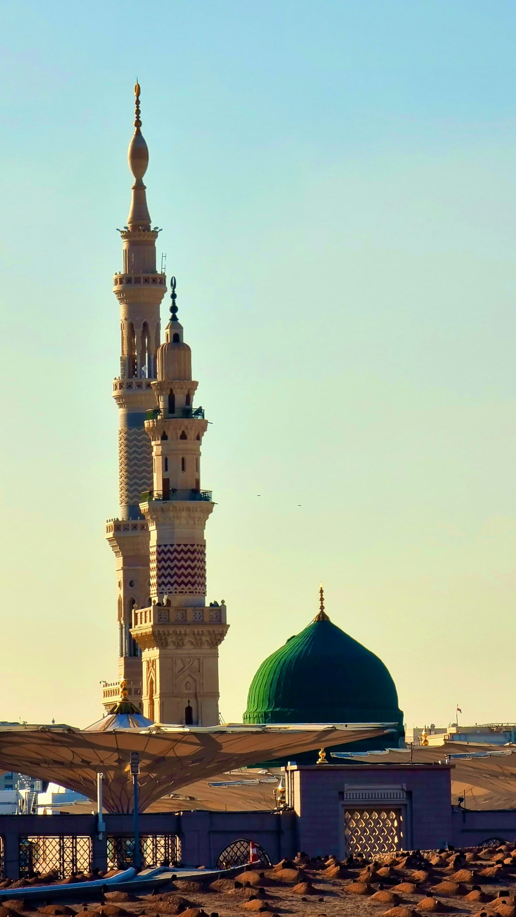 Minaret et dôme vert de Masjid an-Nabawi